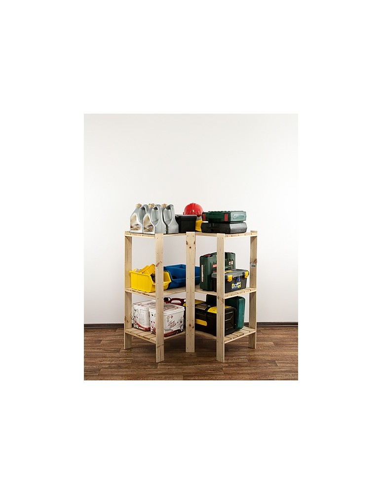 Regały - MAXI Regał Narożny Drewniany 115x85x50 cm 3 Półki ażurowe Surowy - product b2b.wamar.biz 7