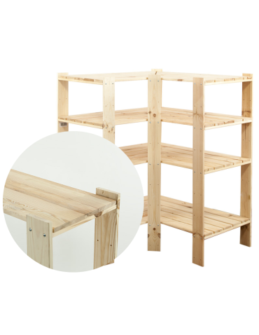 MAXI Regał Narożny Drewniany 115x85x50 cm 4 Półki pełne Surowy