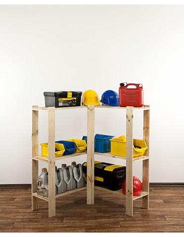 MAXI Regał Narożny Drewniany 115x85x30 cm 3 Półki ażurowe Surowy - product 2