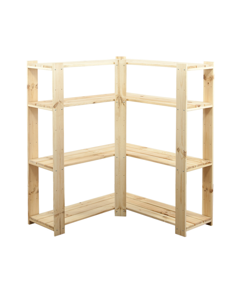 Regały - MAXI Regał Narożny Drewniany 115x85x30 cm 4 Półki ażurowe Surowy - product b2b.wamar.biz 1