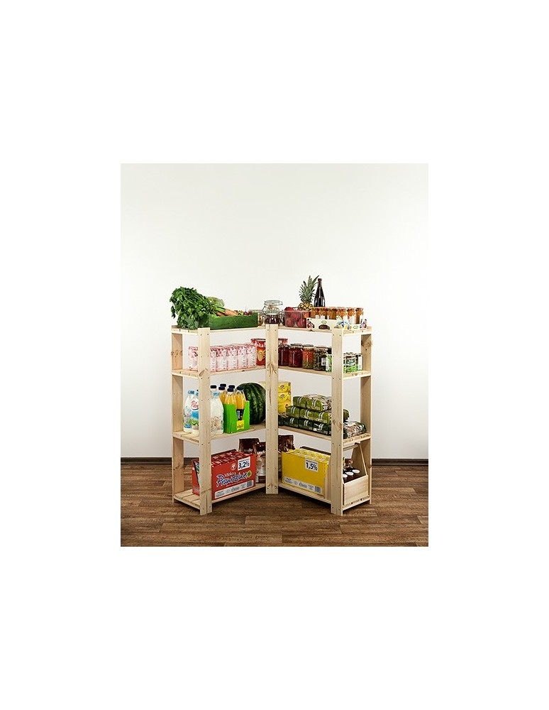 Regały - MAXI Regał Narożny Drewniany 115x85x30 cm 4 Półki ażurowe Surowy - product b2b.wamar.biz 5