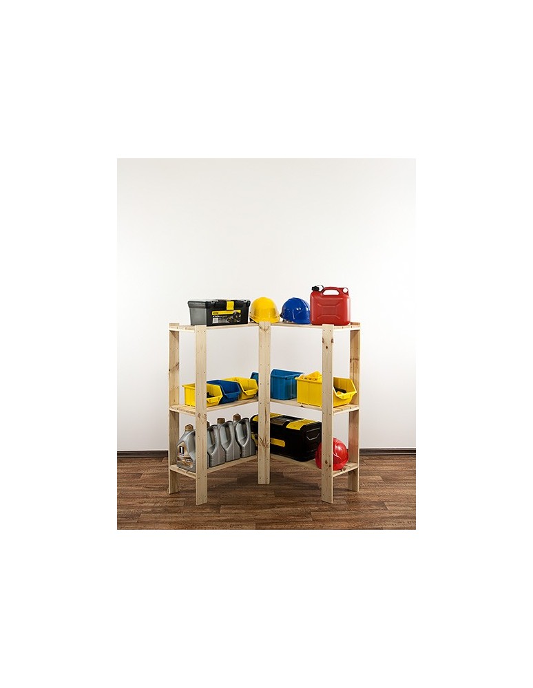 Regały - MAXI Regał Narożny Drewniany 115x85x30 cm 3 Półki pełne Surowy - product b2b.wamar.biz 3