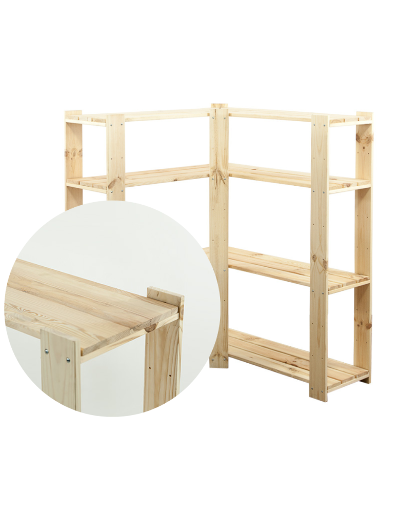 Regały - MAXI Regał Narożny Drewniany 115x85x30 cm 4 Półki pełne Surowy - product b2b.wamar.biz 1