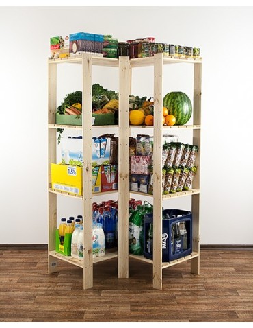 Regały - MAXI Regał Narożny Drewniany 166,4x85x50 cm 4 Półki ażurowe Surowy - product 4