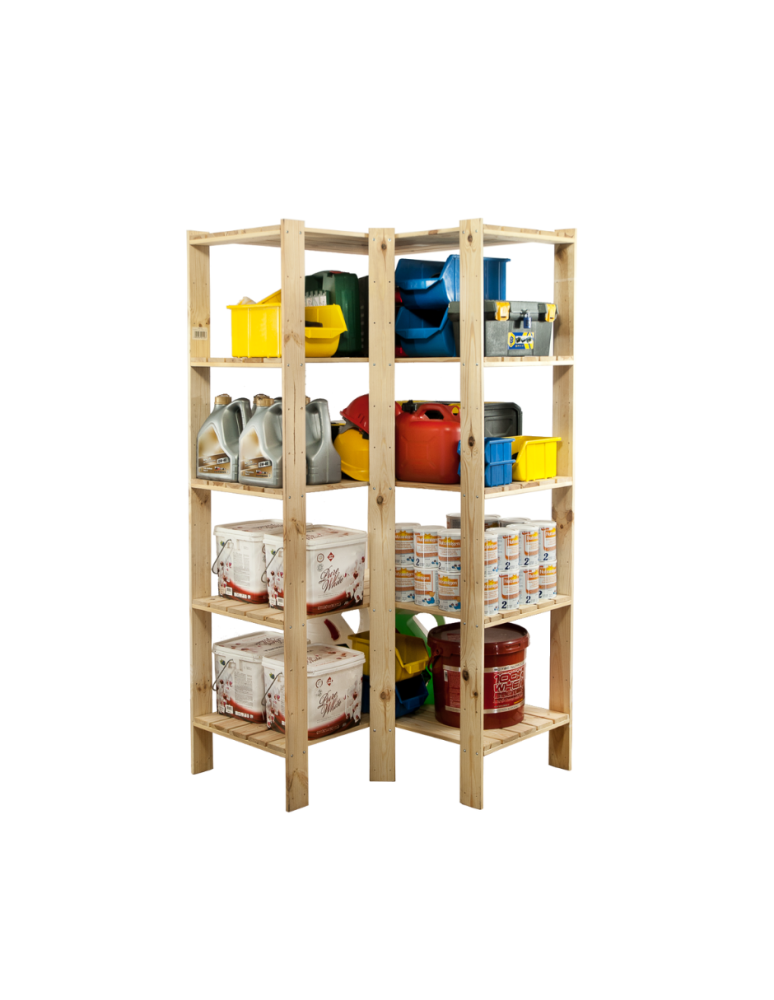 Regały - MAXI Regał Narożny Drewniany 166,4x85x50 cm 5 Półek pełnych Surowy - produkt b2b.wamar.biz 2