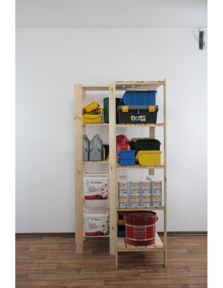 Regały - MAXI Regał Narożny Drewniany 166,4x85x50 cm 5 Półek pełnych Surowy - produkt b2b.wamar.biz 6