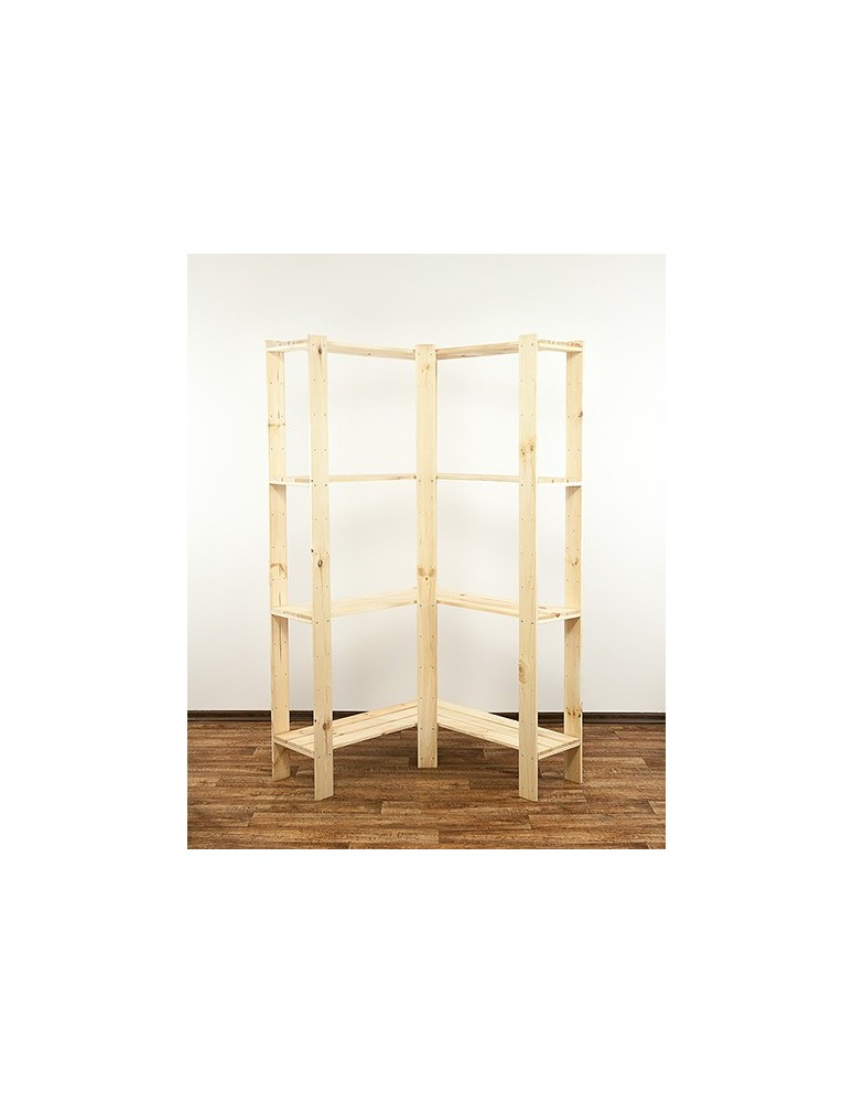 Regały - MAXI Regał Narożny Drewniany 166,4x85x30 cm 4 Półki ażurowe Surowy - produkt b2b.wamar.biz 3