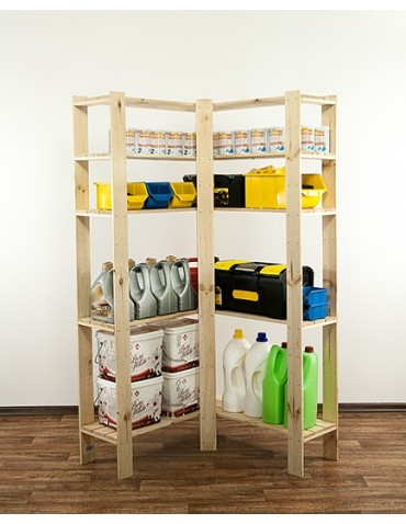 Regały - MAXI Regał Narożny Drewniany 166,4x85x30 cm 5 Półek ażurowych Surowy - product 5