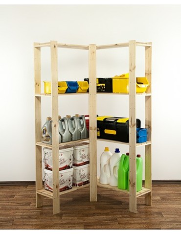 Regały - MAXI Regał Narożny Drewniany 166,4x85x30 cm 4 Półki pełne Surowy - product 8