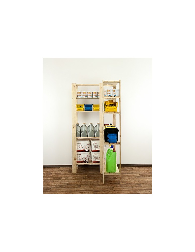 Regały - MAXI Regał Narożny Drewniany 166,4x85x30 cm 5 Półek pełnych Surowy - produkt b2b.wamar.biz 7