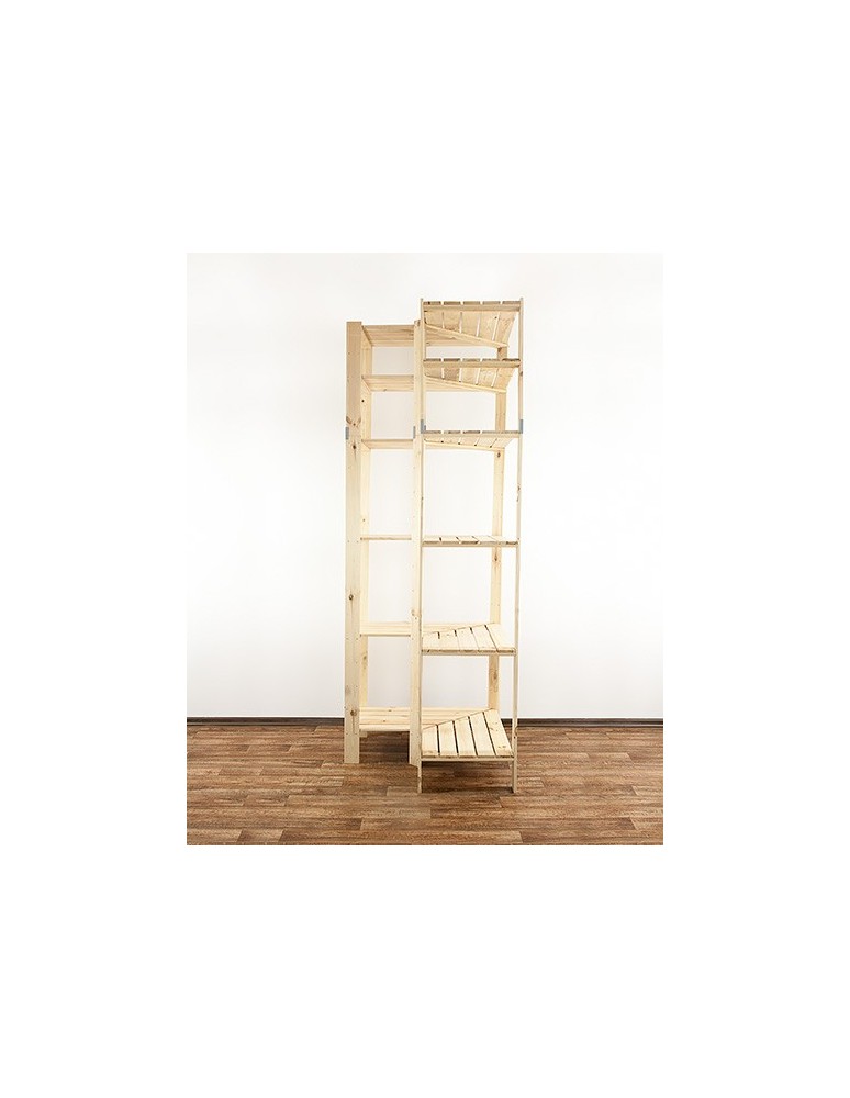 Regały - MAXI Regał Narożny Drewniany 230x85x50 cm 6 Półek ażurowych Surowy - produkt b2b.wamar.biz 2