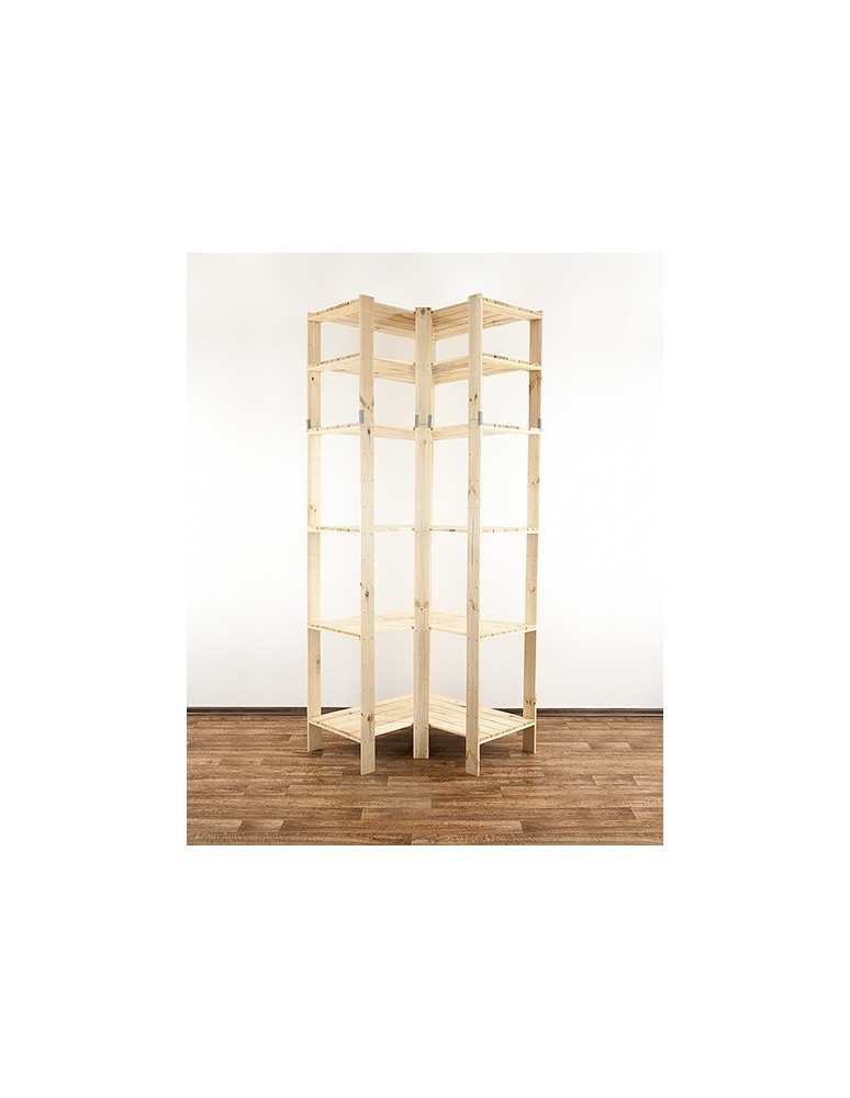 Regały - MAXI Regał Narożny Drewniany 230x85x50 cm 6 Półek ażurowych Surowy - produkt b2b.wamar.biz 5