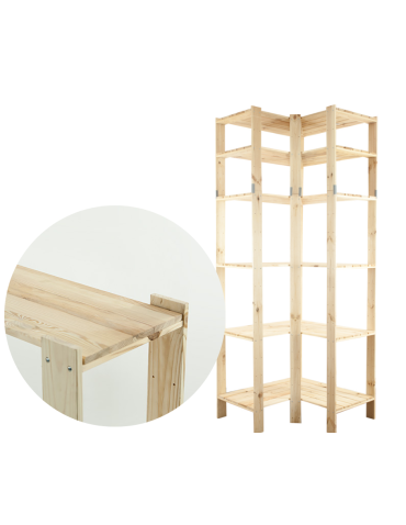 MAXI Regał Narożny Drewniany 230x85x50 cm 6 Półek pełnych Surowy