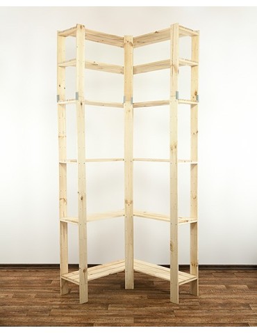 Regały - MAXI Regał Narożny Drewniany 230x85x30 cm 6 Półek ażurowych Surowy - product 4