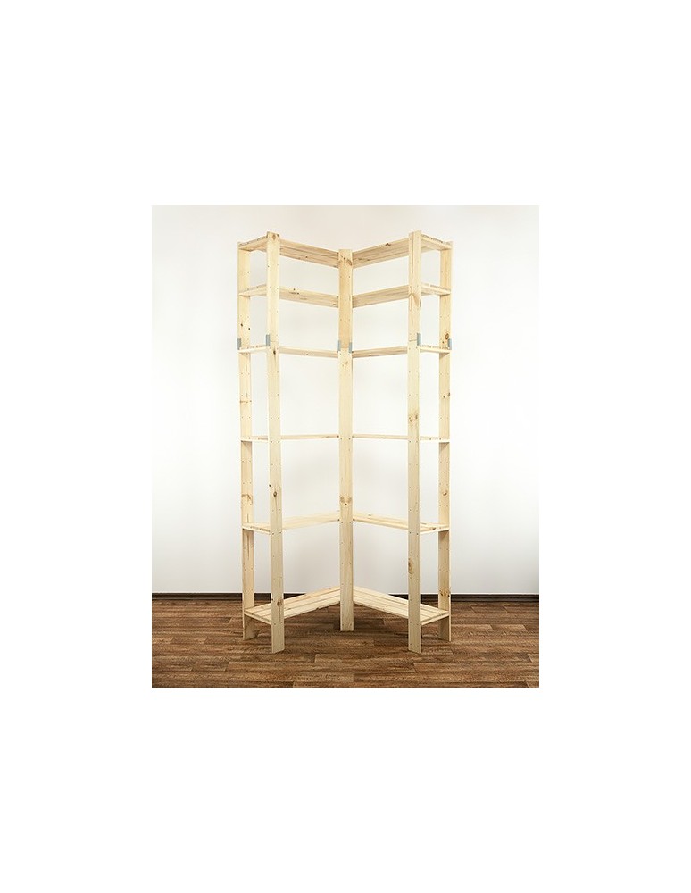 Regały - MAXI Regał Narożny Drewniany 230x85x30 cm 6 Półek pełnych Surowy - product b2b.wamar.biz 5