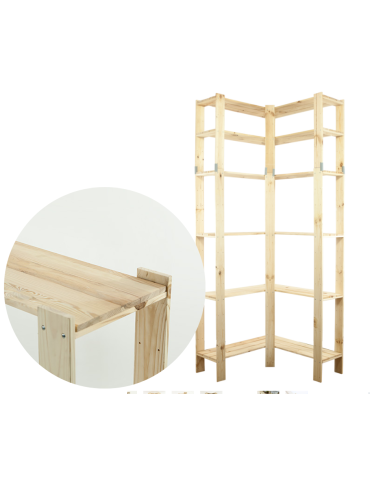 MAXI Regał Narożny Drewniany 230x85x30 cm 6 Półek pełnych Surowy