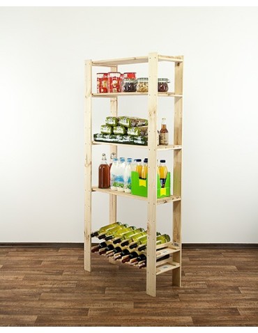 Regały - MAXI Surowy Regał Drewniany 166,4x80x30 cm 4 Półki ażurowe 2 Półki na butelki - product 3