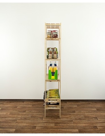 Regały - MAXI Surowy Regał Drewniany 166,4x80x30 cm 4 Półki ażurowe 2 Półki na butelki - product 4