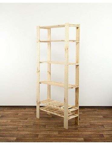 Regały - MAXI Surowy Regał Drewniany 166,4x80x30 cm 4 Półki ażurowe 2 Półki na butelki - product 6