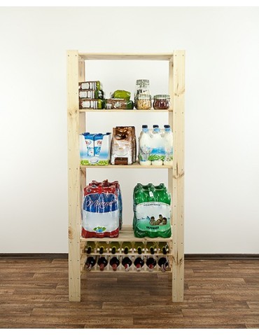 Regały - MAXI Surowy Regał Drewniany 166,4x80x50 cm 4 Półki ażurowe 2 Półki na butelki - product 3