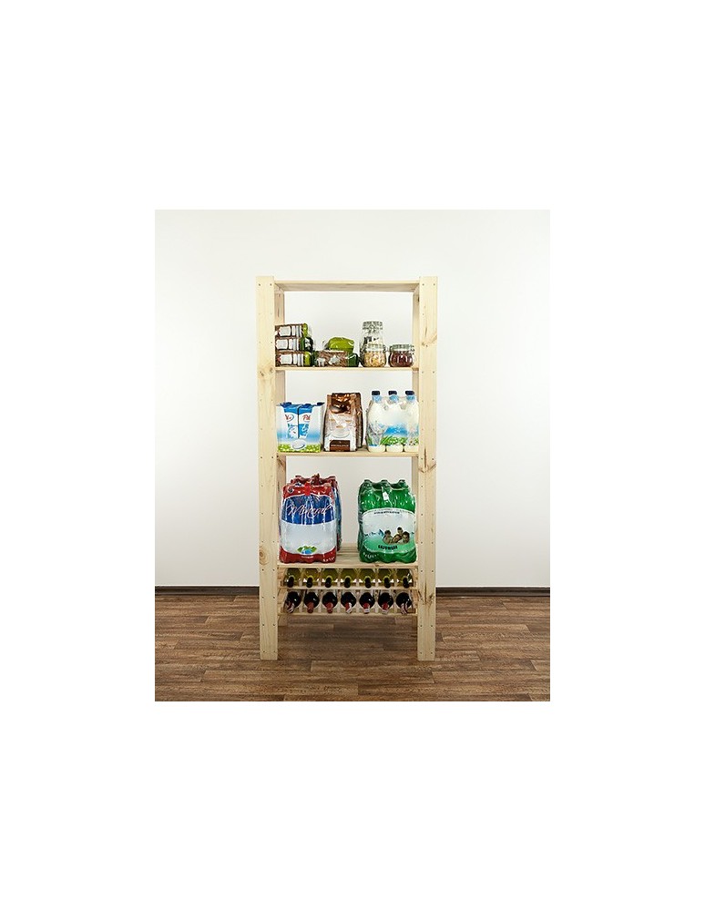 Regały - MAXI Surowy Regał Drewniany 166,4x80x50 cm 4 Półki ażurowe 2 Półki na butelki - product b2b.wamar.biz 3