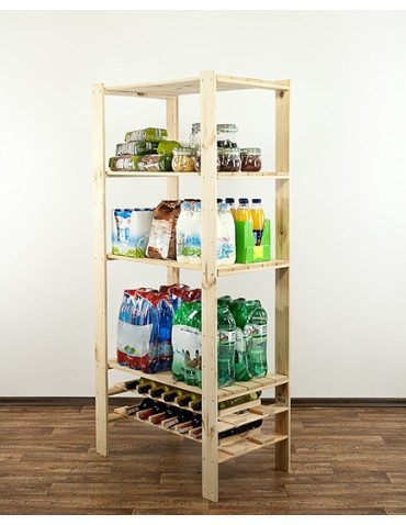 Regały - MAXI Surowy Regał Drewniany 166,4x80x50 cm 4 Półki ażurowe 2 Półki na butelki - product 4