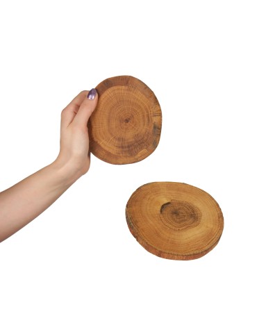 Zestaw 2 szt Okorowanych Podkładek na Stół /śr. 9-12 cm/ Drewno Dębu