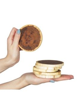 Zestaw 6 szt Okorowanych Podkładek na Stół /śr. 9-12 cm/ Drewno Akacji
