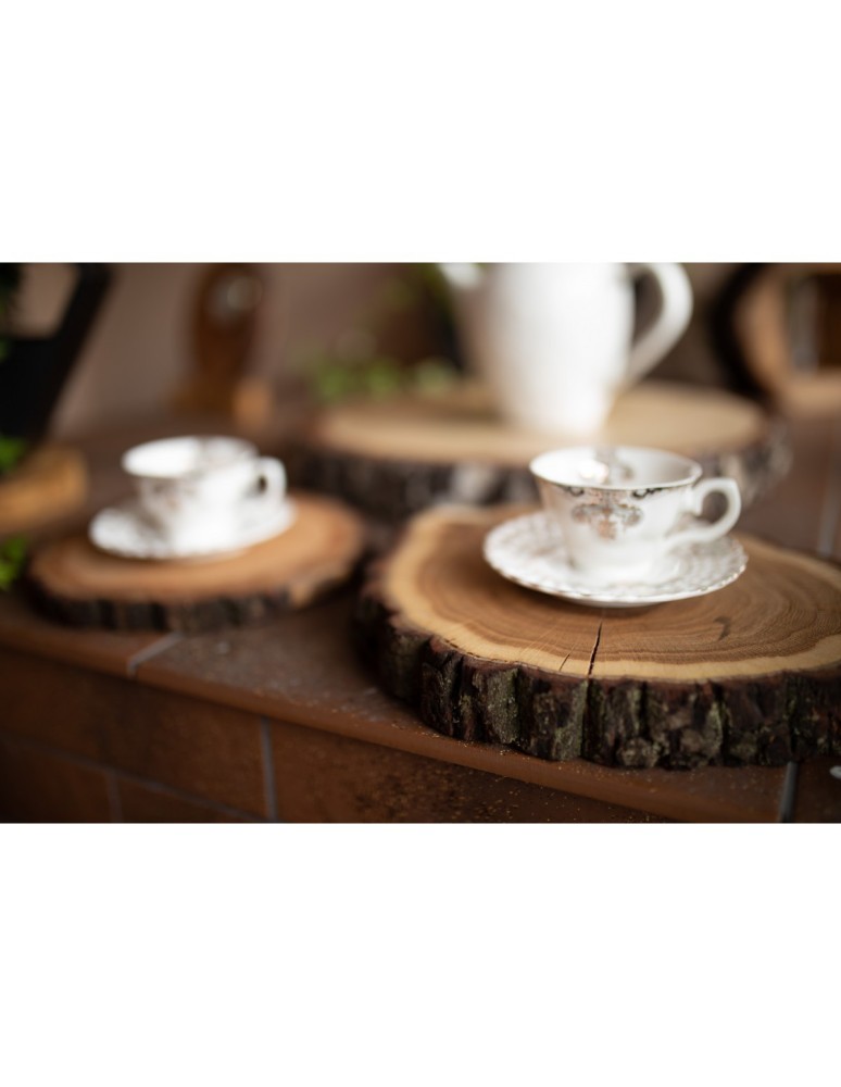 Plastry Drewna - Zestaw 6 szt Okorowanych Podkładek na Stół /śr. 9-12 cm/ Drewno Akacji - product b2b.wamar.biz 7