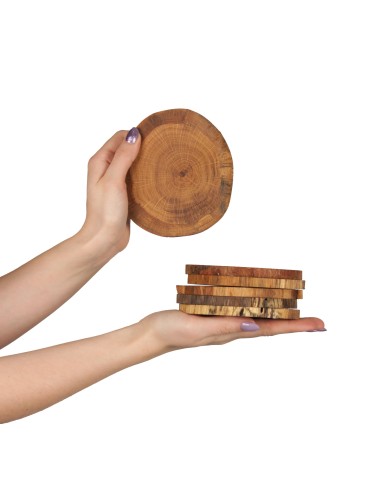 Zestaw 6 szt Okorowanych Podkładek na Stół /śr. 9-12 cm/ Drewno Dębu