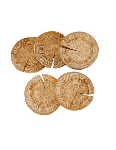 Plastry Drewna - Zestaw 6 szt Okorowanych Podkładek na Stół /śr. 12-15 cm/ Drewno Modrzewia - produkt 4