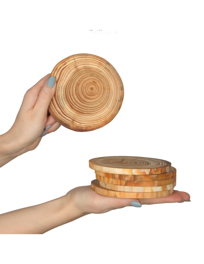 Plastry Drewna - Zestaw 6 szt Okorowanych Podkładek na Stół /śr. 12-15 cm/ Drewno Modrzewia - product b2b.wamar.biz 1