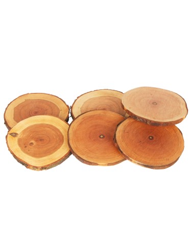 Plastry Drewna - Zestaw 6 szt Okorowanych Podkładek na Stół /śr. 12-15 cm/ Drewno Czeremchy - product 6