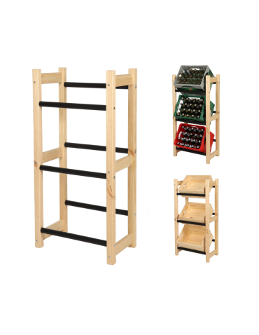 Stojak na Skrzynki (3szt) 108X53X32cm Naturalne Drewno/Czarny Plastik