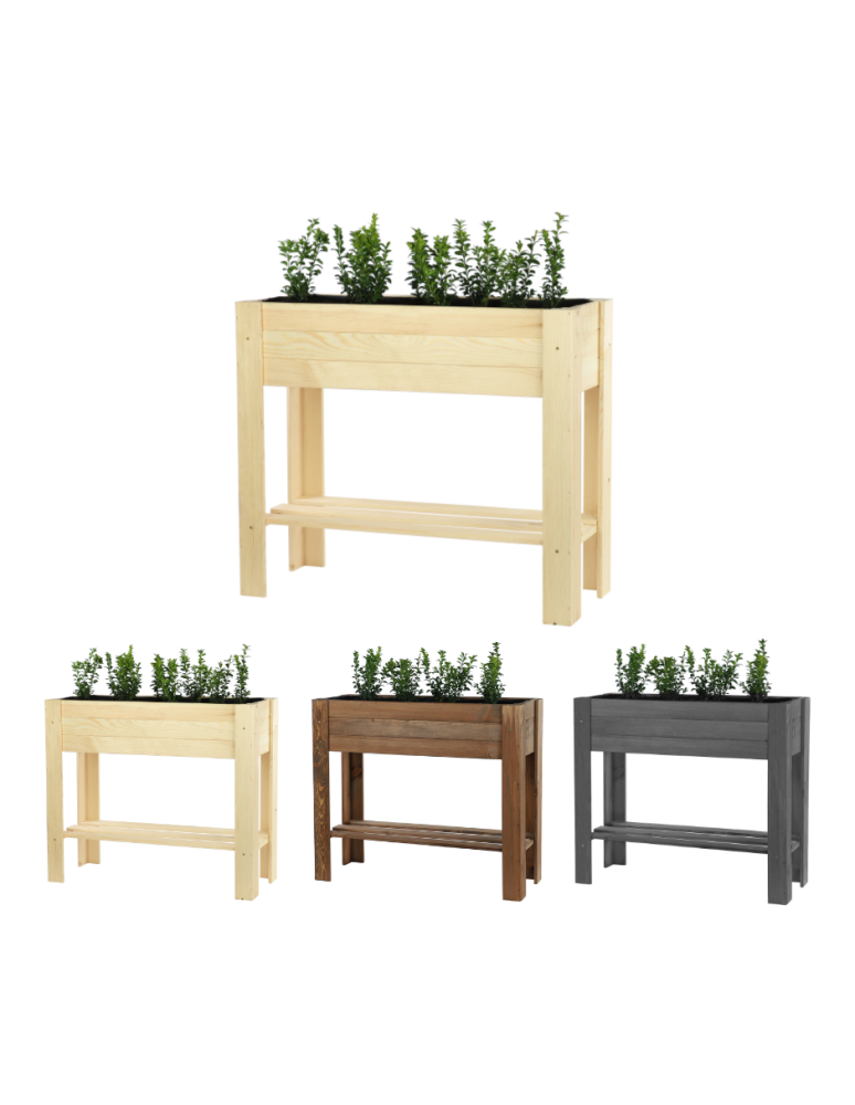 Uprawowe skrzynie ogrodowe- Warzywniaki- skrzynia do uprawy - Drewniany ziołownik z półką ZE1 / 70X80X34 cm / Naturalny - product b2b.wamar.biz 1