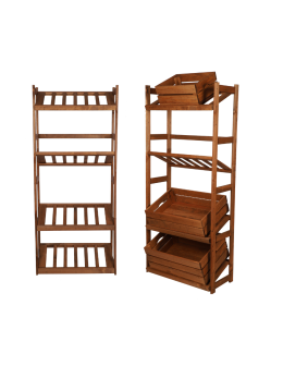 Regał drewniany na skrzynki LSR 4 półki na skrzynie Brązowy