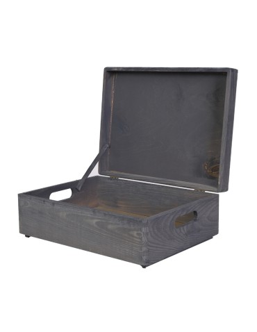 Drewniana Skrzynka z wiekiem S-08 / 13,5x40x30 cm - Szara