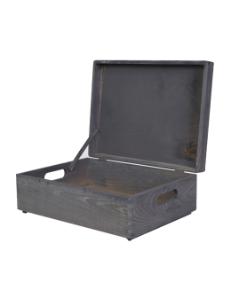 Drewniana Skrzynka z wiekiem S-08 / 13,5x40x30 cm - Szara
