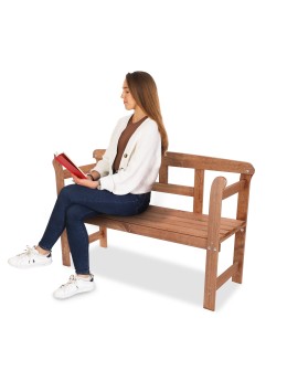 Drewniana ławka z oparciem LG01 - Brązowa