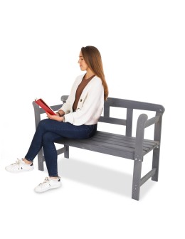 Drewniana ławka z oparciem LG01 - Szara