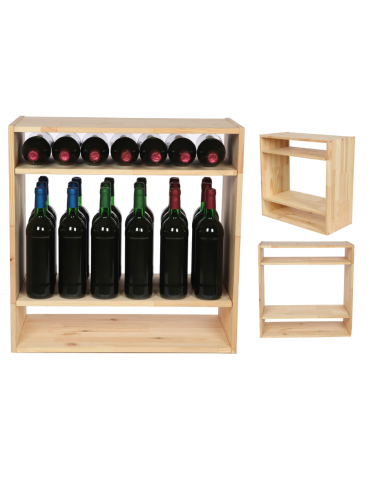 Modułowy Regał na Wino RW61 (2 Półki Pełne) – Naturalne Drewno