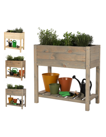 Drewniany ziołownik z półką OBM / 78x40 cm / Szary