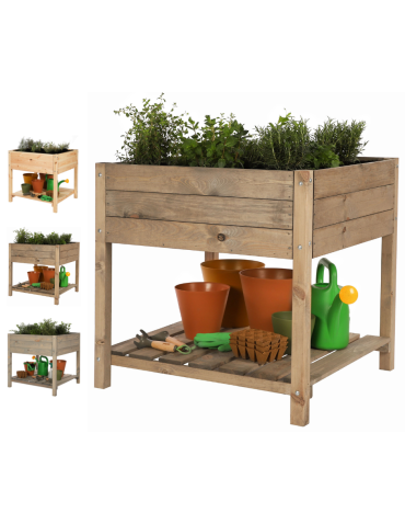 Drewniany ziołownik z półką OBM / 78x78 cm / Brązowy