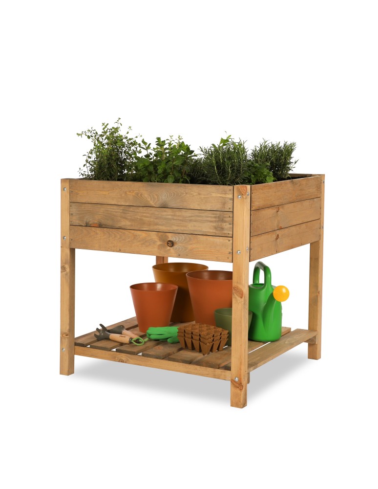 Miniszklarnie i Inspekty - Drewniany ziołownik z półką OBM / 78x78 cm / Brązowy - product b2b.wamar.biz 2