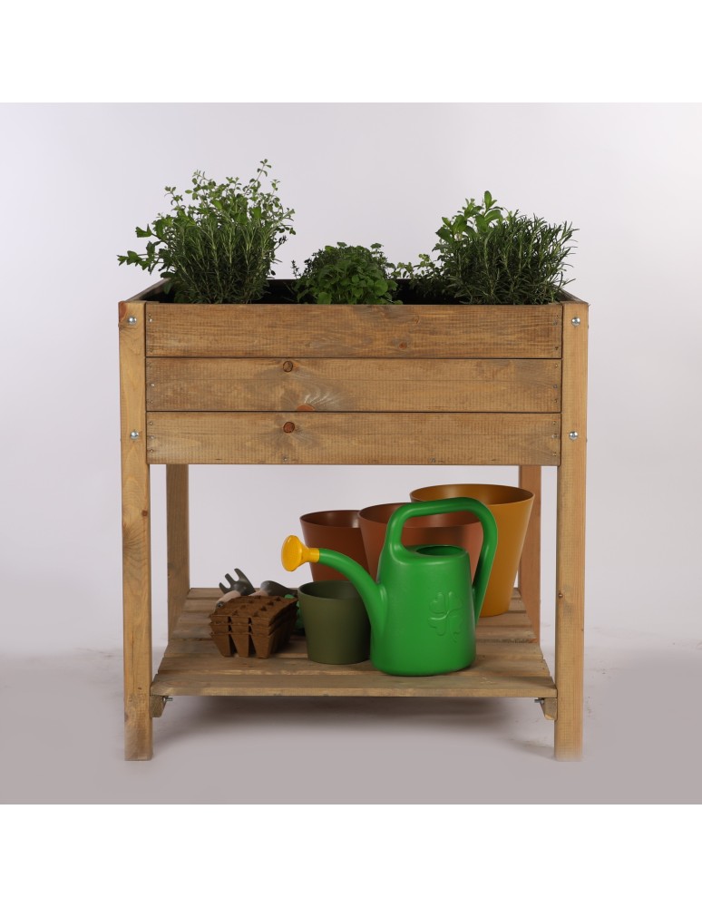 Miniszklarnie i Inspekty - Drewniany ziołownik z półką OBM / 78x78 cm / Brązowy - product b2b.wamar.biz 4