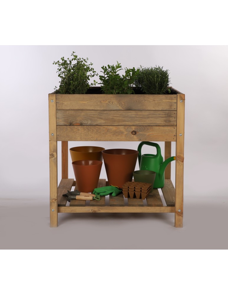 Miniszklarnie i Inspekty - Drewniany ziołownik z półką OBM / 78x78 cm / Brązowy - product b2b.wamar.biz 8