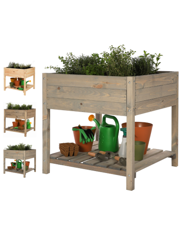 Drewniany ziołownik z półką OBM / 78x78 cm / Szary