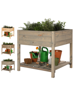 Drewniany ziołownik z półką OBM / 78x78 cm / Szary