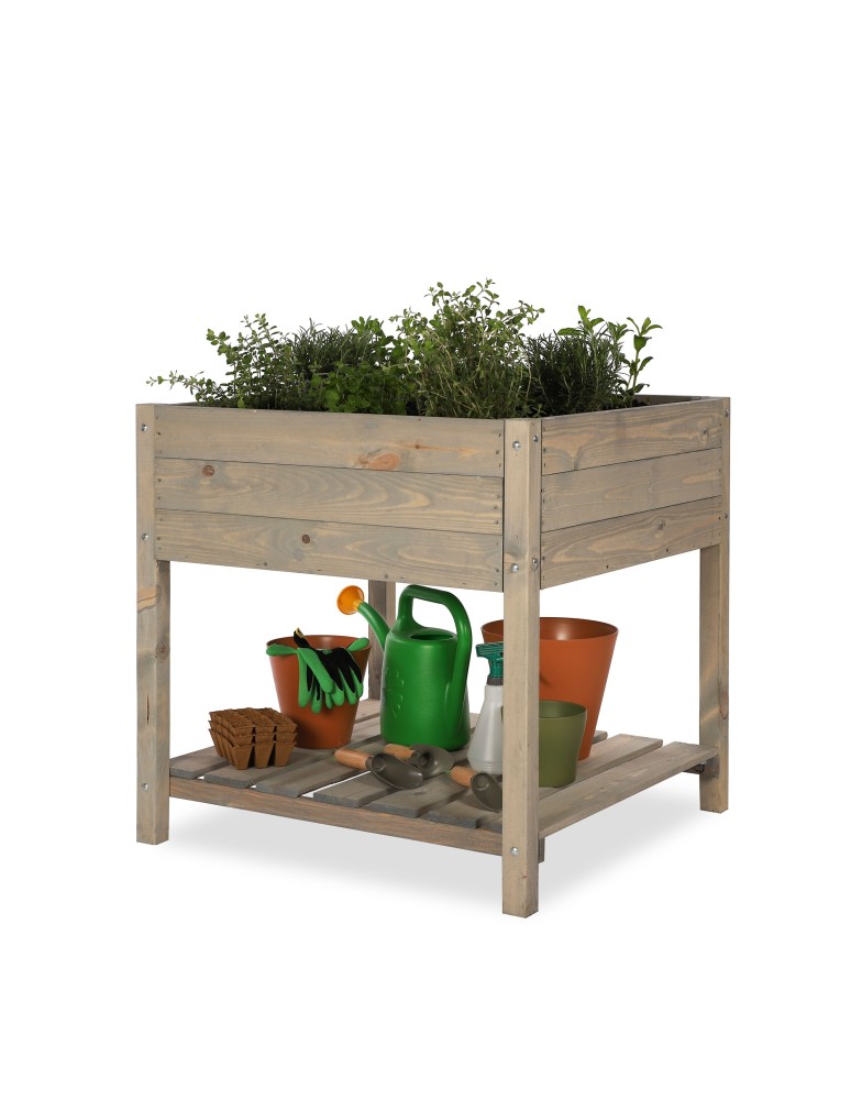 Miniszklarnie i Inspekty - Drewniany ziołownik z półką OBM / 78x78 cm / Szary - product b2b.wamar.biz 2