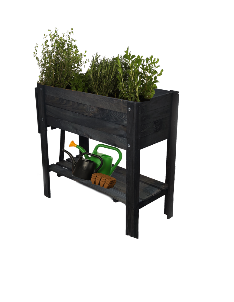 Grządki i Warzywniaki - Drewniany ziołownik z półką Z12 / 80x37 cm / Czarny - product b2b.wamar.biz 3